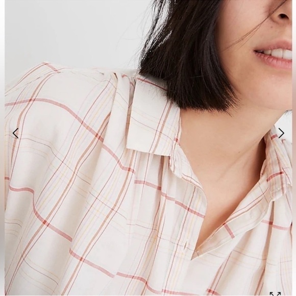 SMALL Madewell Central Popover In Fine Plaid Button Up Shirt Beige oversized - Picture 2 of 14